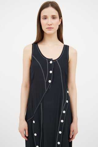 Derek Lam Black Contrast Stitch Buttoned Midi Dress