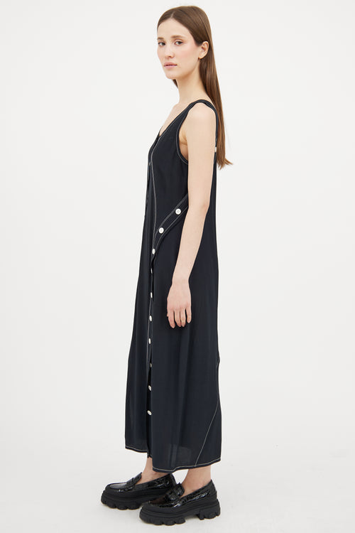 Derek Lam Black Contrast Stitch Buttoned Midi Dress