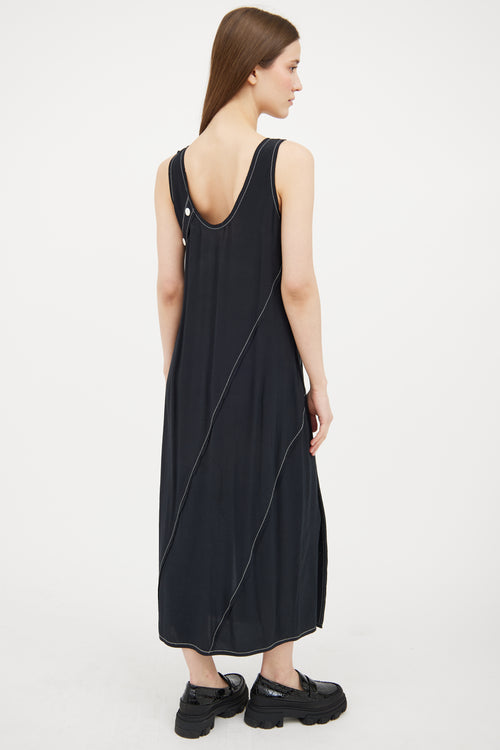 Derek Lam Black Contrast Stitch Buttoned Midi Dress