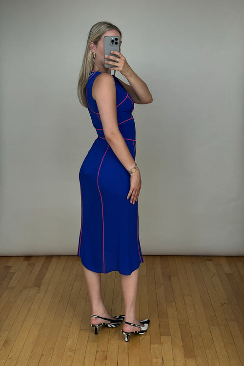 Blue 
Neon Pink Silk Panelled Midi Dress