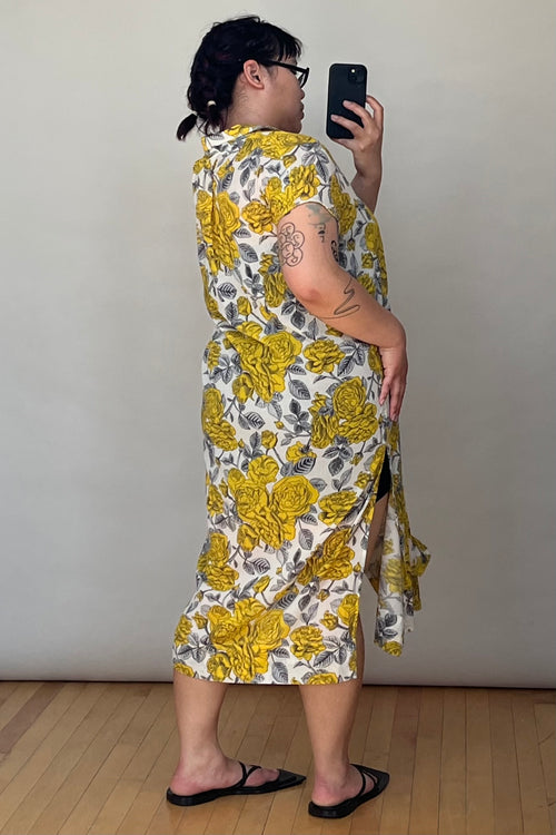 Yellow 
Grey Floral V-Neck Dress