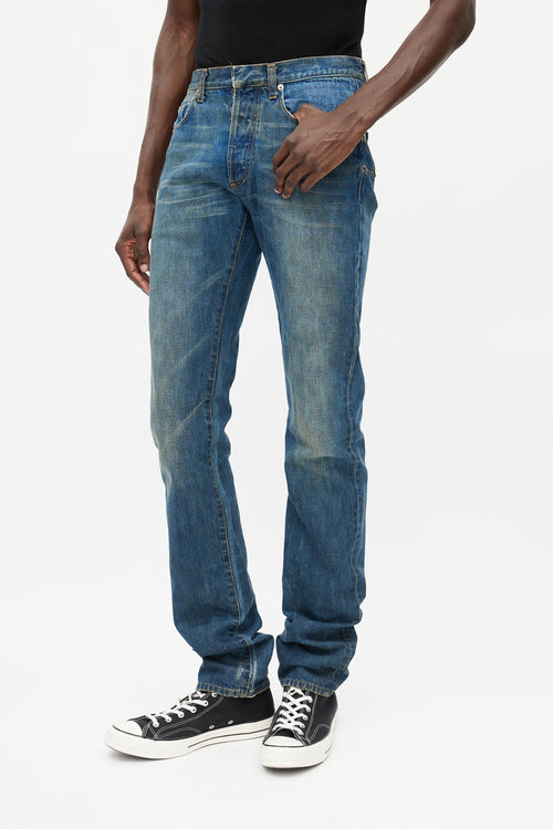 Dior Blue Dark Wash Distressed Skinny Denim Jeans