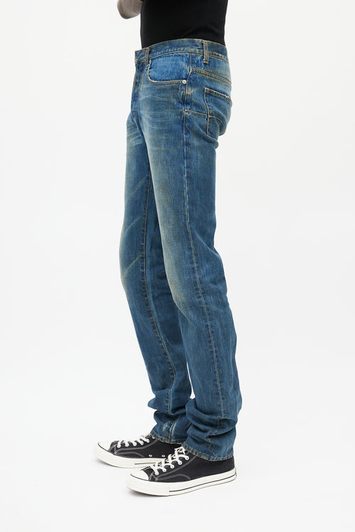 Dior Blue Dark Wash Distressed Skinny Denim Jeans