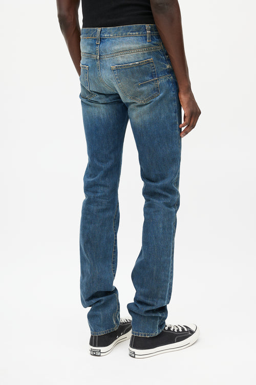 Dior Blue Dark Wash Distressed Skinny Denim Jeans