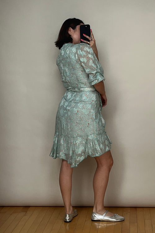 Light Blue 
Multicolour Floral Ruffled Dress