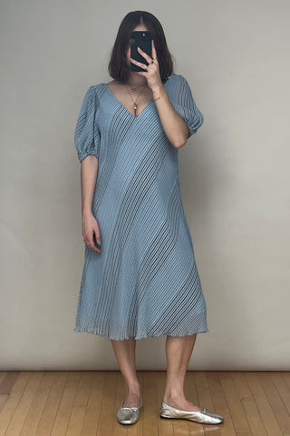 Blue 
White Striped V-Neck Dress