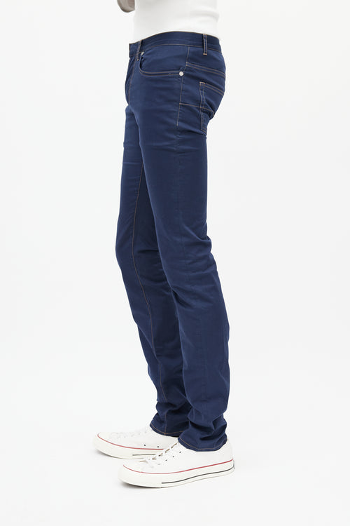 Dior Navy 
Orange Contrast Stitch Skinny Trouser