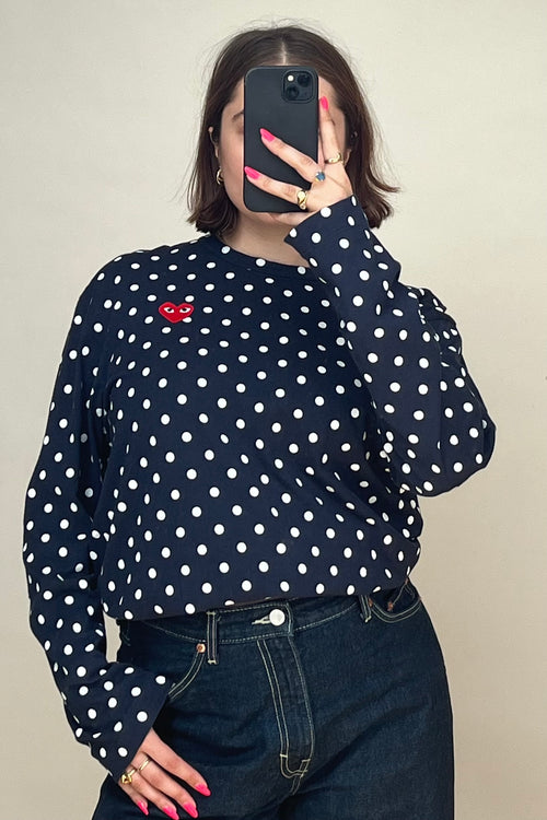 PLAY Navy 
White Polka Dot Logo Long Sleeve T-Shirt