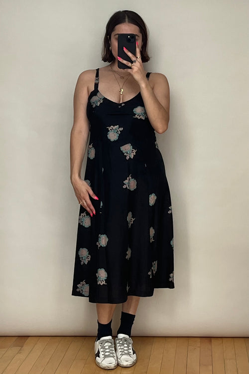 Black 
Multicolour Silk Floral Slip Dress