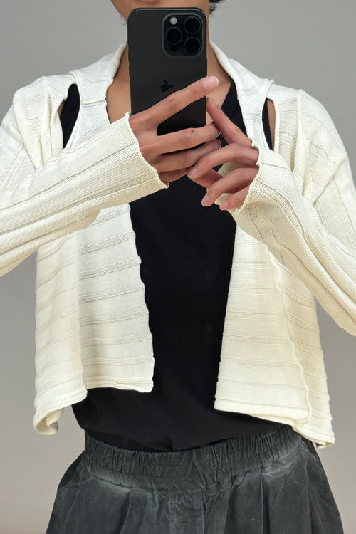 Cream Ribbed Modular Cardigan