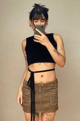 Black Cropped Tie Top