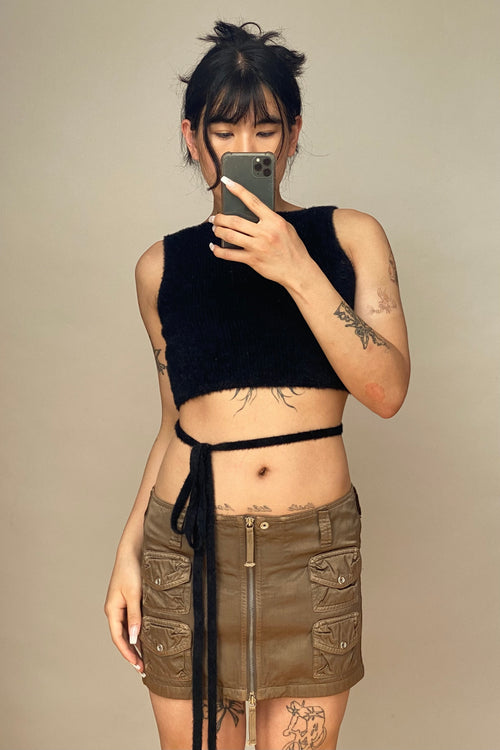 Black Cropped Tie Top