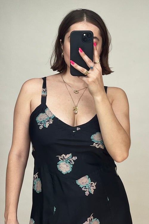 Black 
Multicolour Silk Floral Slip Dress