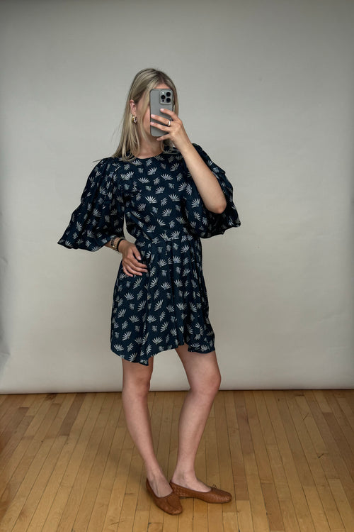 Navy 
White Silk Printed Reone Dress