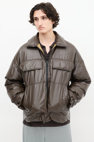 A. A. Spectrum Dark Brown 
Khaki Green Reversible Down Puffer Jacket