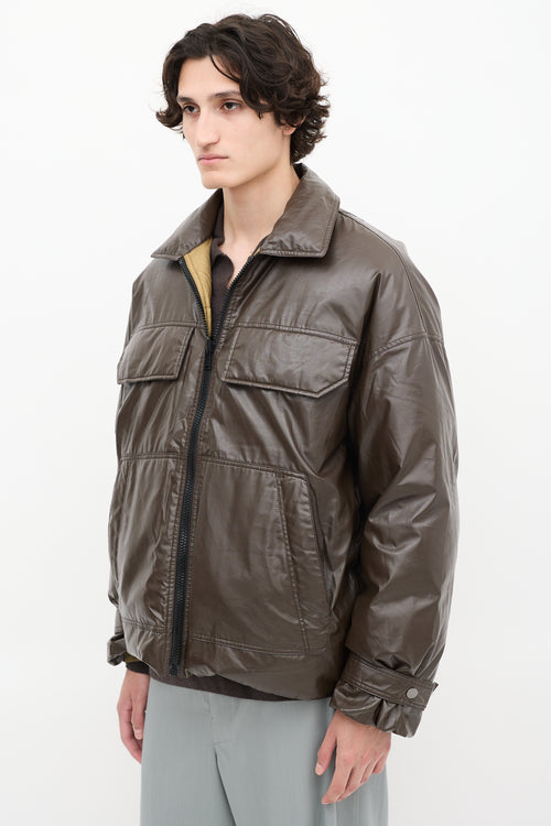 A. A. Spectrum Dark Brown 
Khaki Green Reversible Down Puffer Jacket