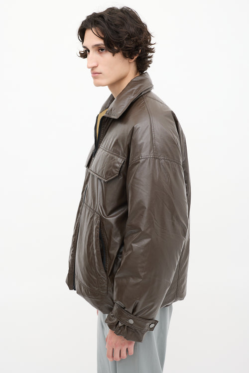 A. A. Spectrum Dark Brown 
Khaki Green Reversible Down Puffer Jacket