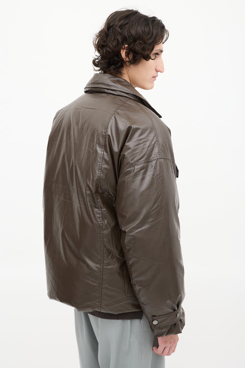 A. A. Spectrum Dark Brown 
Khaki Green Reversible Down Puffer Jacket