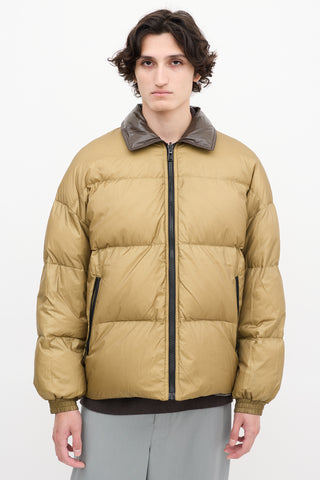 A. A. Spectrum Dark Brown 
Khaki Green Reversible Down Puffer Jacket