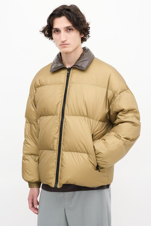 A. A. Spectrum Dark Brown 
Khaki Green Reversible Down Puffer Jacket