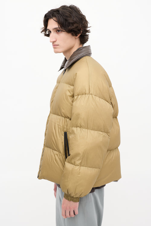 A. A. Spectrum Dark Brown 
Khaki Green Reversible Down Puffer Jacket