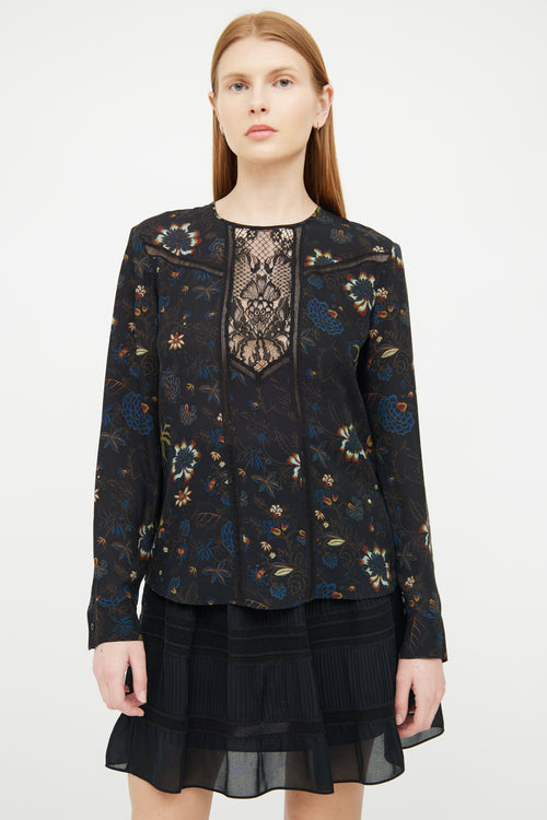 A.L.C. Black Lace Floral Blouse