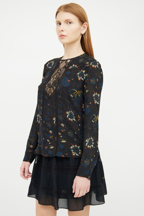 A.L.C. Black Lace Floral Blouse