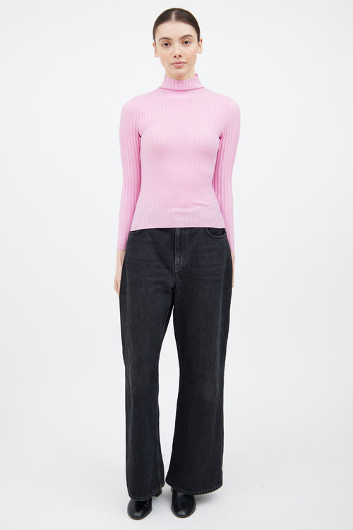 A.L.C. Pink Ribbed Mock Neck Top