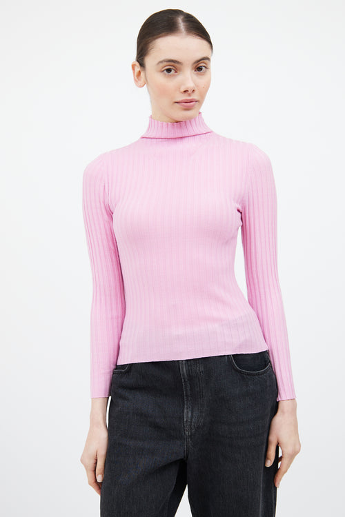 A.L.C. Pink Ribbed Mock Neck Top