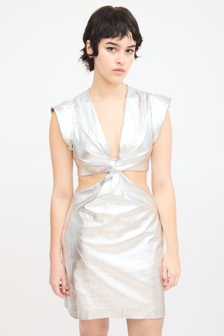 A.L.C. Silver Metallic Faux Leather Cutout Dress