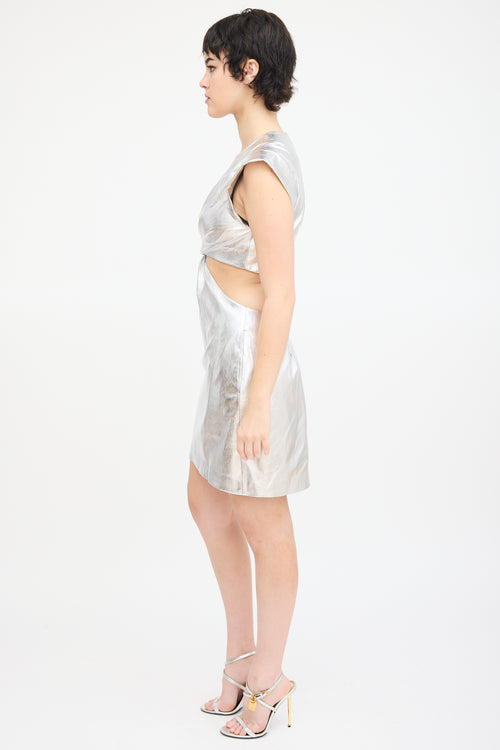 A.L.C. Silver Metallic Faux Leather Cutout Dress