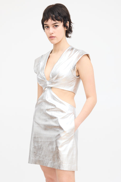 A.L.C. Silver Metallic Faux Leather Cutout Dress