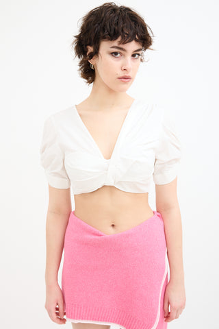 A.L.C. White Gathered V-Neck Crop Top