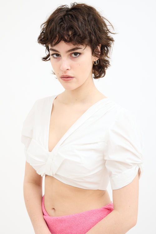 A.L.C. White Gathered V-Neck Crop Top