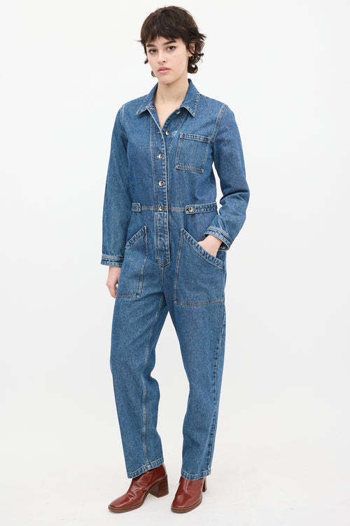 A.P.C. Medium Wash Denim Claire Jumpsuit