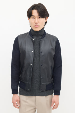 A.P.C. Navy Leather 
Suede Varsity Jacket