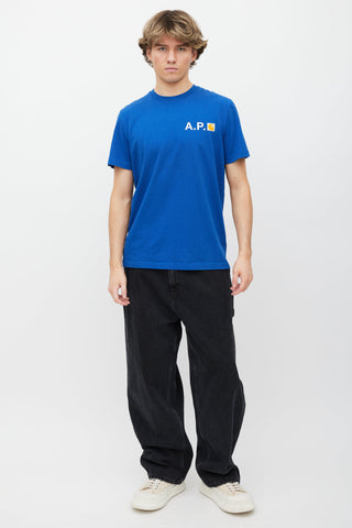 A.P.C. X Carhartt WIP Blue 
White Logo T-Shirt