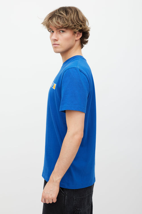 A.P.C. X Carhartt WIP Blue 
White Logo T-Shirt