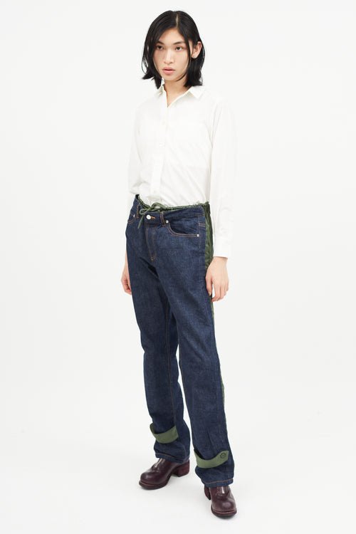 A.P.C. x Sacai Blue 
Green Nylon Denim Jeans