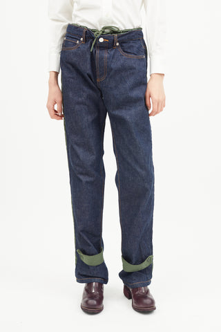 A.P.C. x Sacai Blue 
Green Nylon Denim Jeans