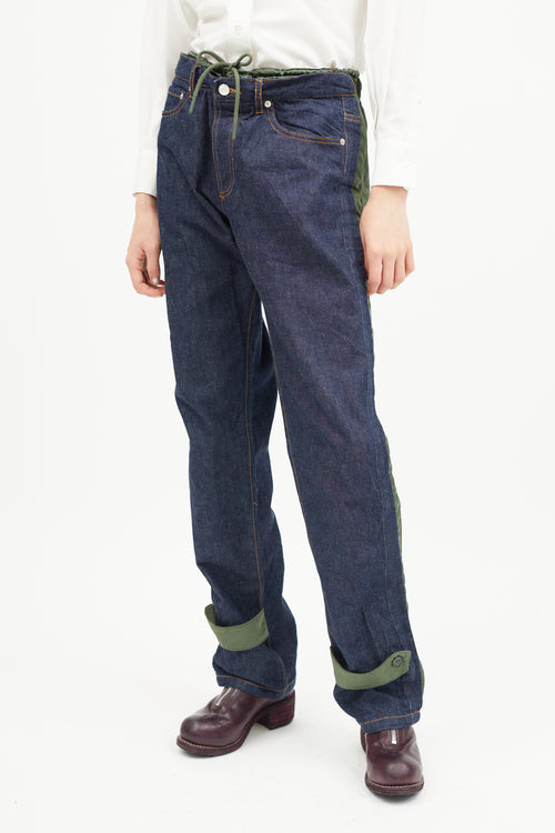 A.P.C. x Sacai Blue 
Green Nylon Denim Jeans