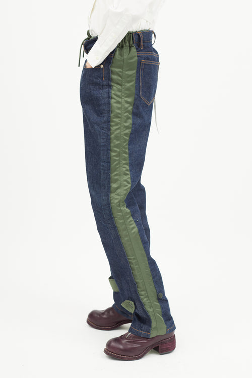 A.P.C. x Sacai Blue 
Green Nylon Denim Jeans