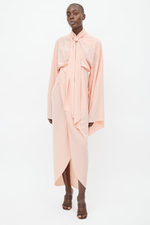 A.W.A.K.E. Pink Tie Wide Sleeve Midi Dress