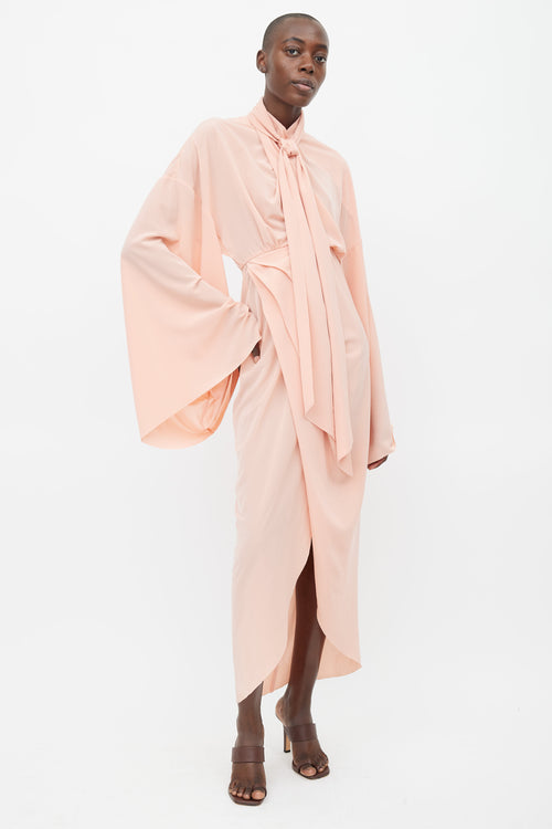 A.W.A.K.E. Pink Tie Wide Sleeve Midi Dress