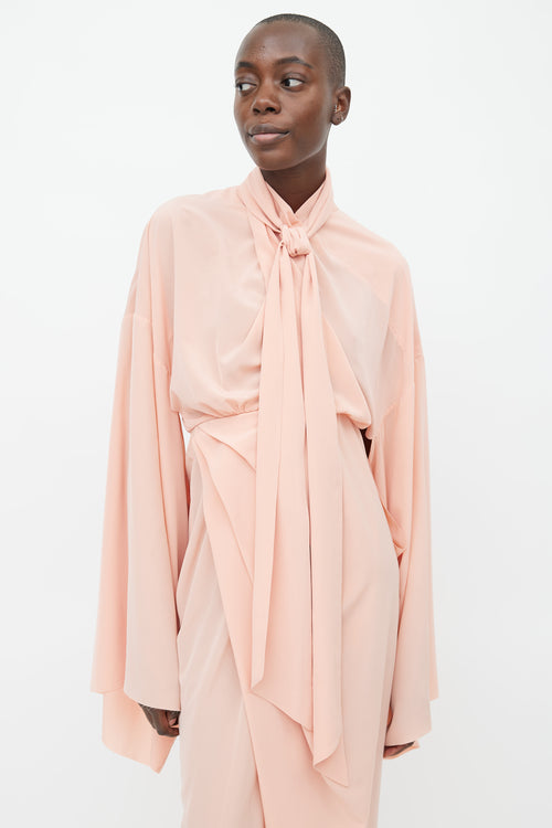 A.W.A.K.E. Pink Tie Wide Sleeve Midi Dress