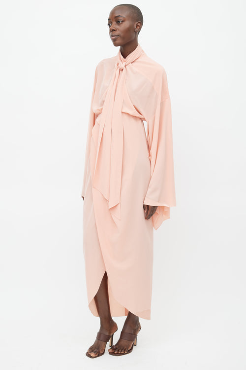 A.W.A.K.E. Pink Tie Wide Sleeve Midi Dress