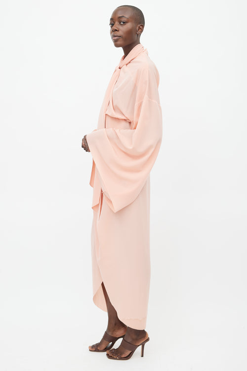 A.W.A.K.E. Pink Tie Wide Sleeve Midi Dress