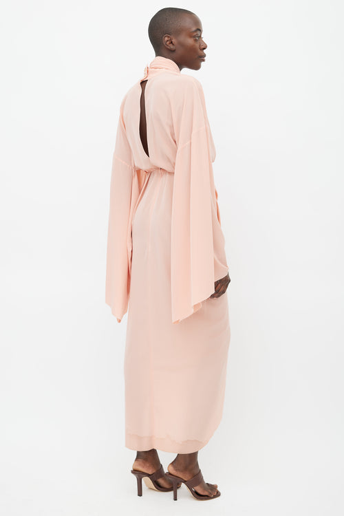 A.W.A.K.E. Pink Tie Wide Sleeve Midi Dress