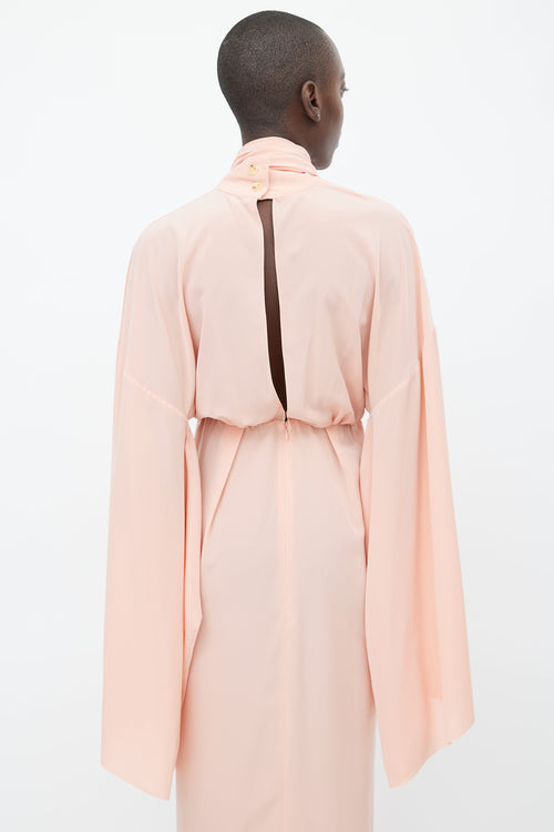 A.W.A.K.E. Pink Tie Wide Sleeve Midi Dress