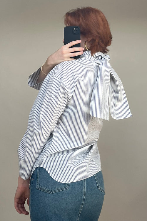 White 
Blue Pinstripe Jacob Flap Shirt